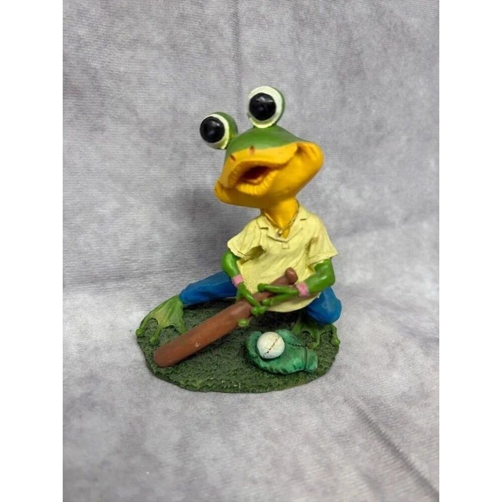 Vintage Ceramic Baseball Frog Figurine Whimsical Hand Painted Clay/Resin Frog At